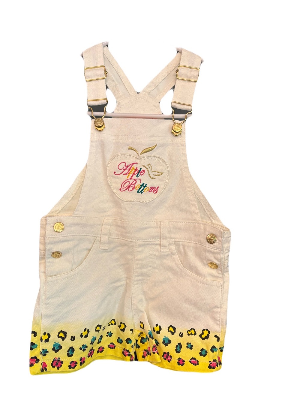 Apple Bottoms Girls 2T Y2K Leopard Print Denim Shortalls Overalls Embroidered